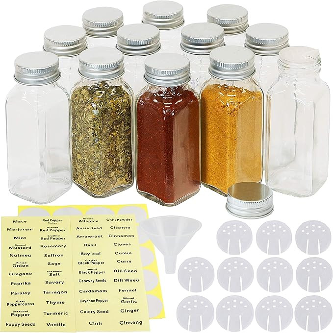 Simple Houseware 12-Pack 6 Ounce Square Spice Bottles w/label | Amazon (US)