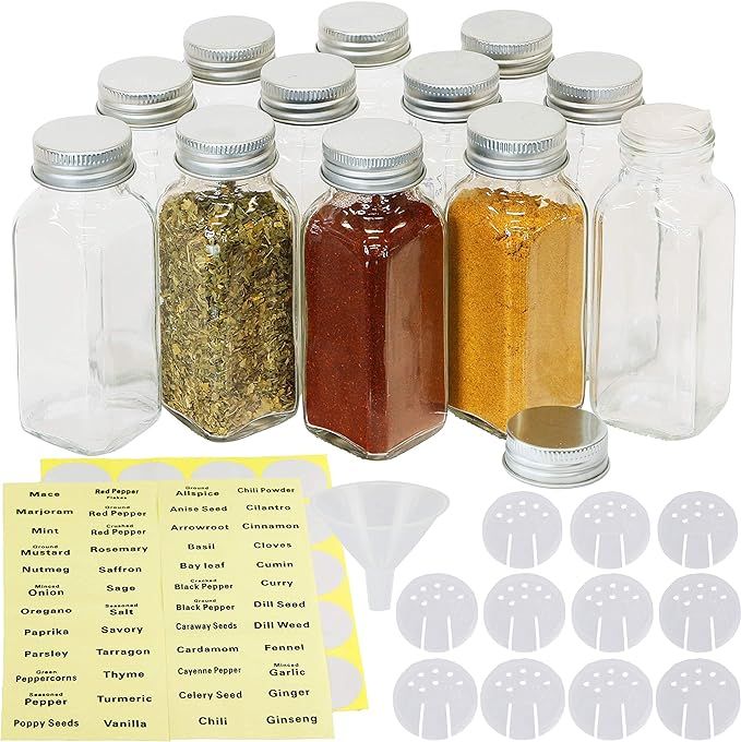 Simple Houseware 12-Pack 6 Ounce Square Spice Bottles w/label | Amazon (US)