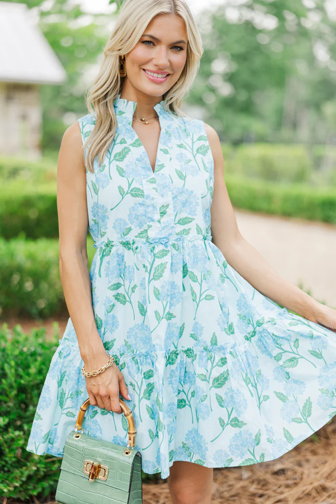 Time For Fun Light Blue Floral Dress | The Mint Julep Boutique