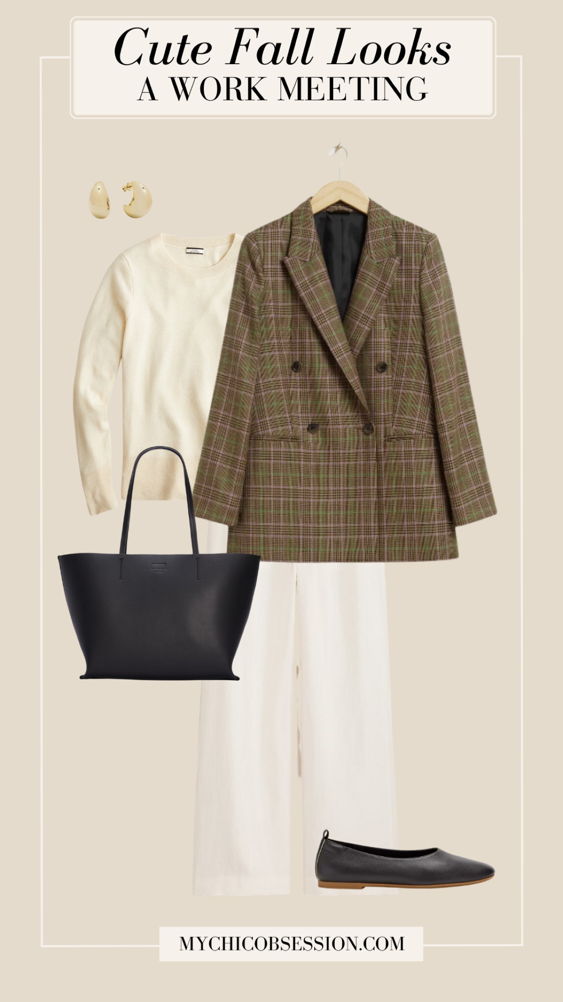 A monochromatic base is always a chic way to start a fall look. Add a plaid blazer for a classic layer. A leather tote, gold hoops and Day flats complete the look.

#LTKWorkwear #LTKSeasonal #LTKStyleTip