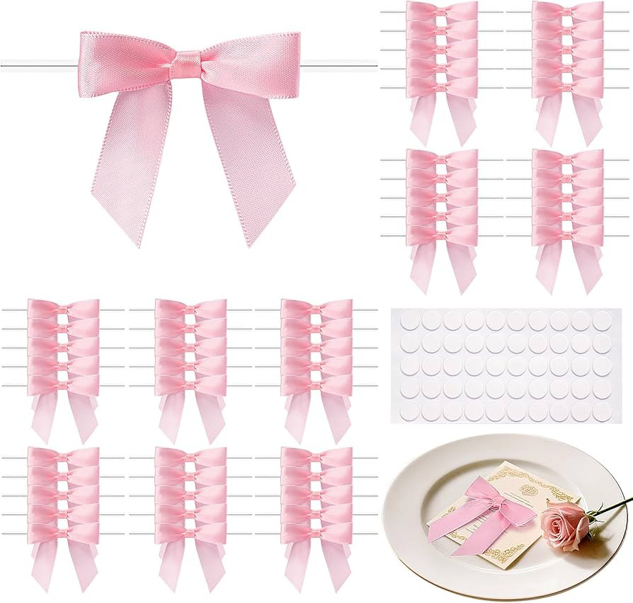 50 Pcs Pink Mini Bows 2.75 Inch Twist Tie Bows Elegant Pink Bows for Gift Wrapping, DIY Crafts, P... | Amazon (US)