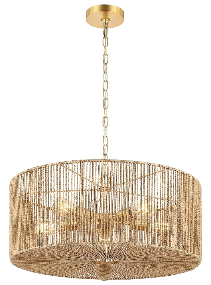 SAFAVIEH Lighting Collection Mamba Natural/Gold 5-Light Adjustable Pendant Chandelier Hanging Lig... | Amazon (US)