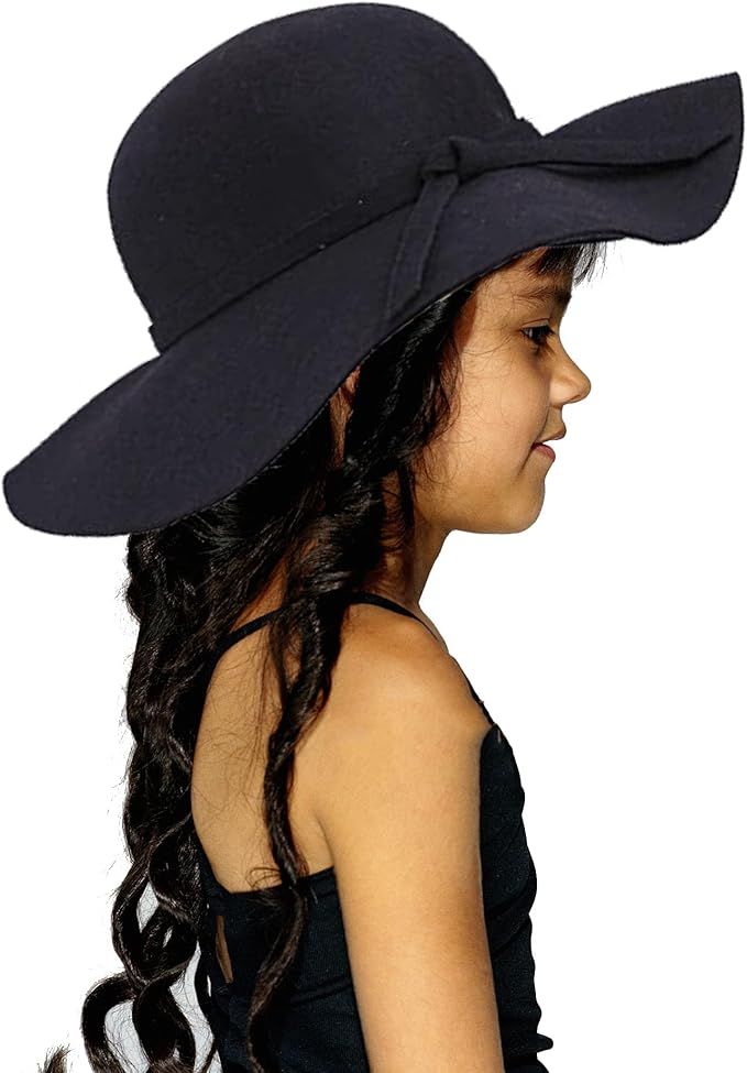 Kid-Girls Princess Party Fedora Hat Vintage Felt Cloche Cap Bow Bowler Hat Floppy Brim Cosplay Ha... | Amazon (US)