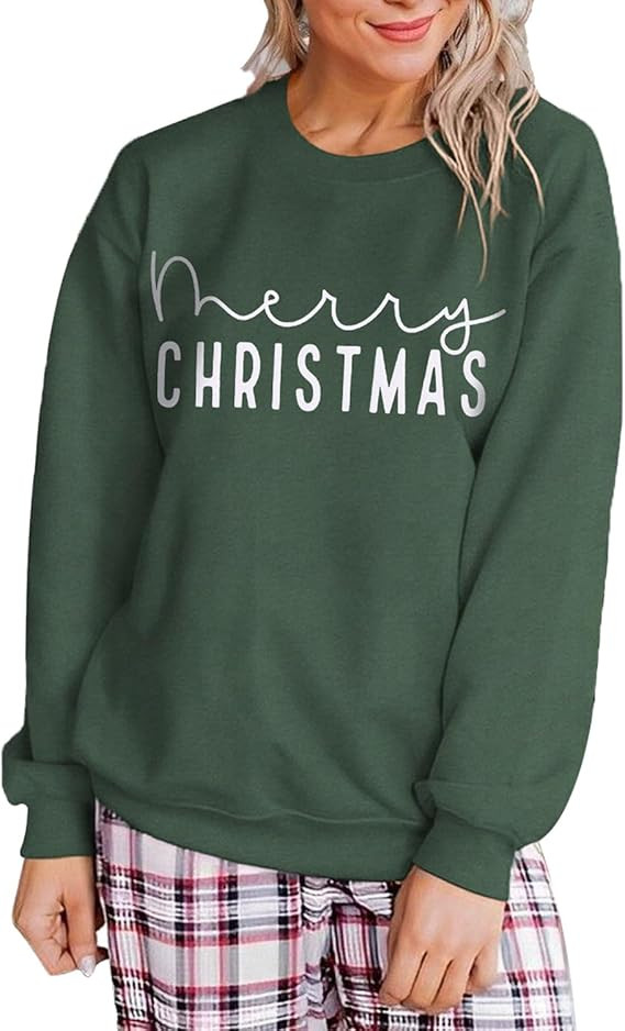 Ritatte Merry Christmas Sweatshirts for Women Merry Letter Print Long Sleeve Shirt Xmas Holiday C... | Amazon (US)