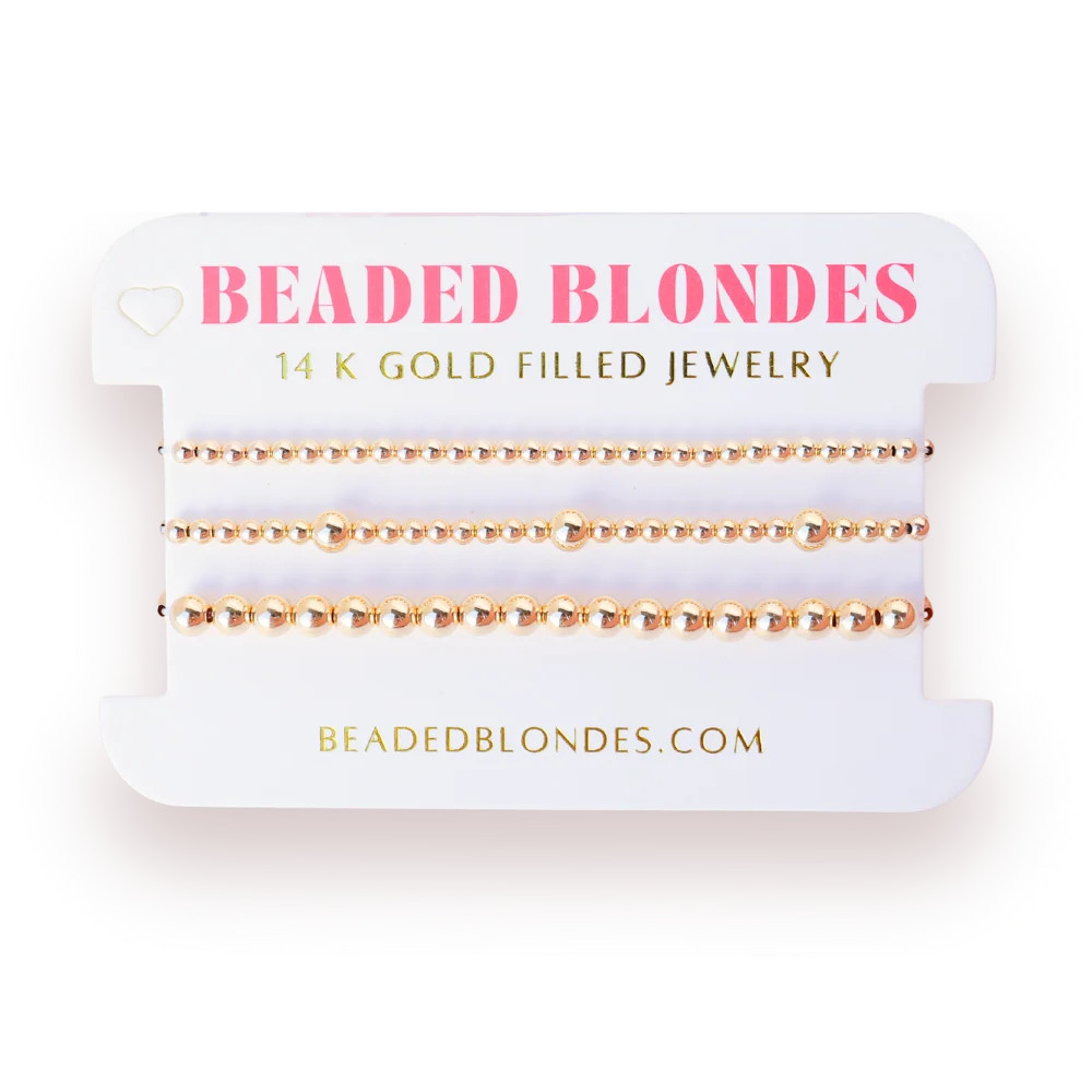 Olive + 3MM + 5MM Bracelet Stack in Gold | Beaded Blondes