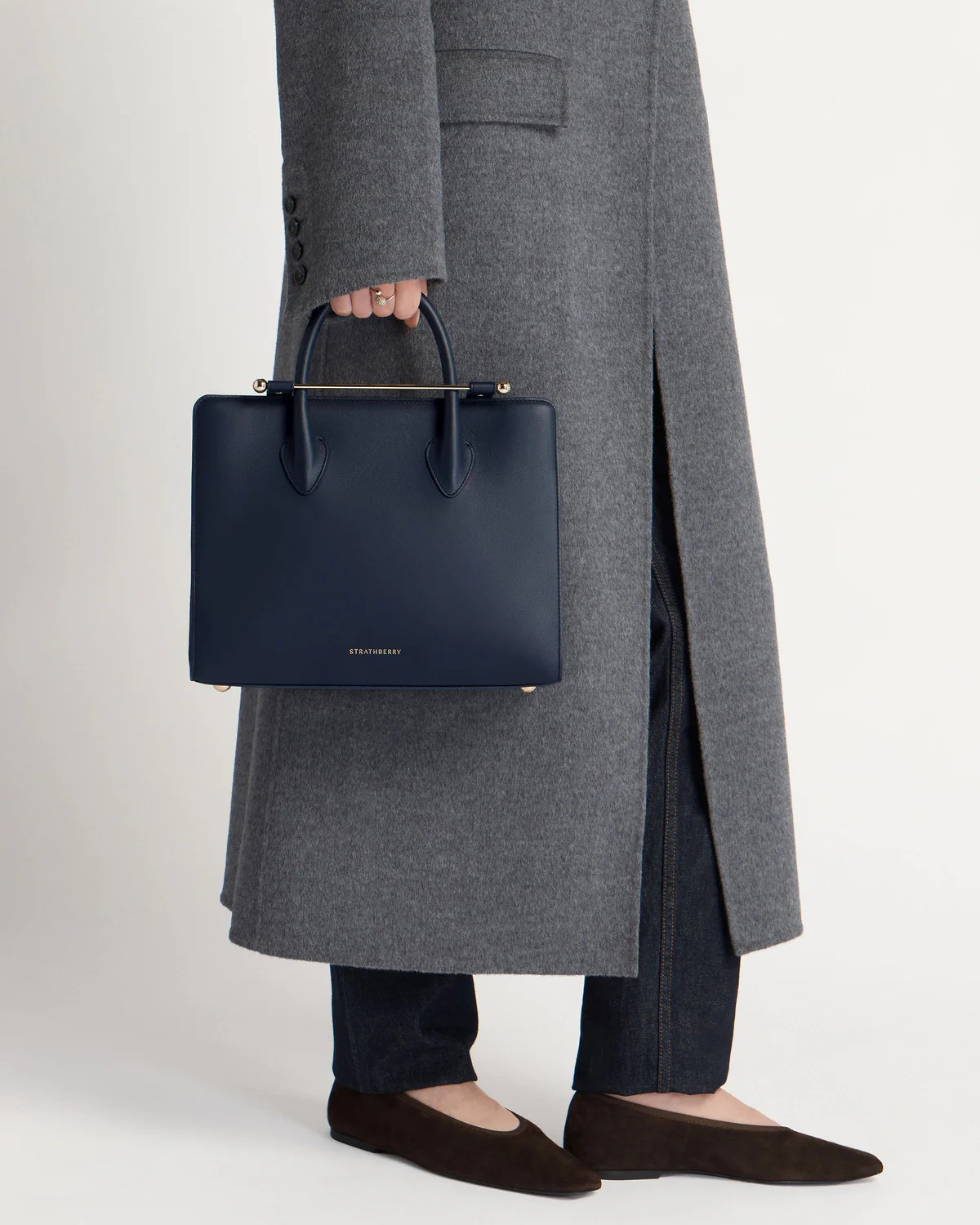 Strathberry - Midi Tote - Top Handle Leather Tote Bag - Blue / Navy | Strathberry