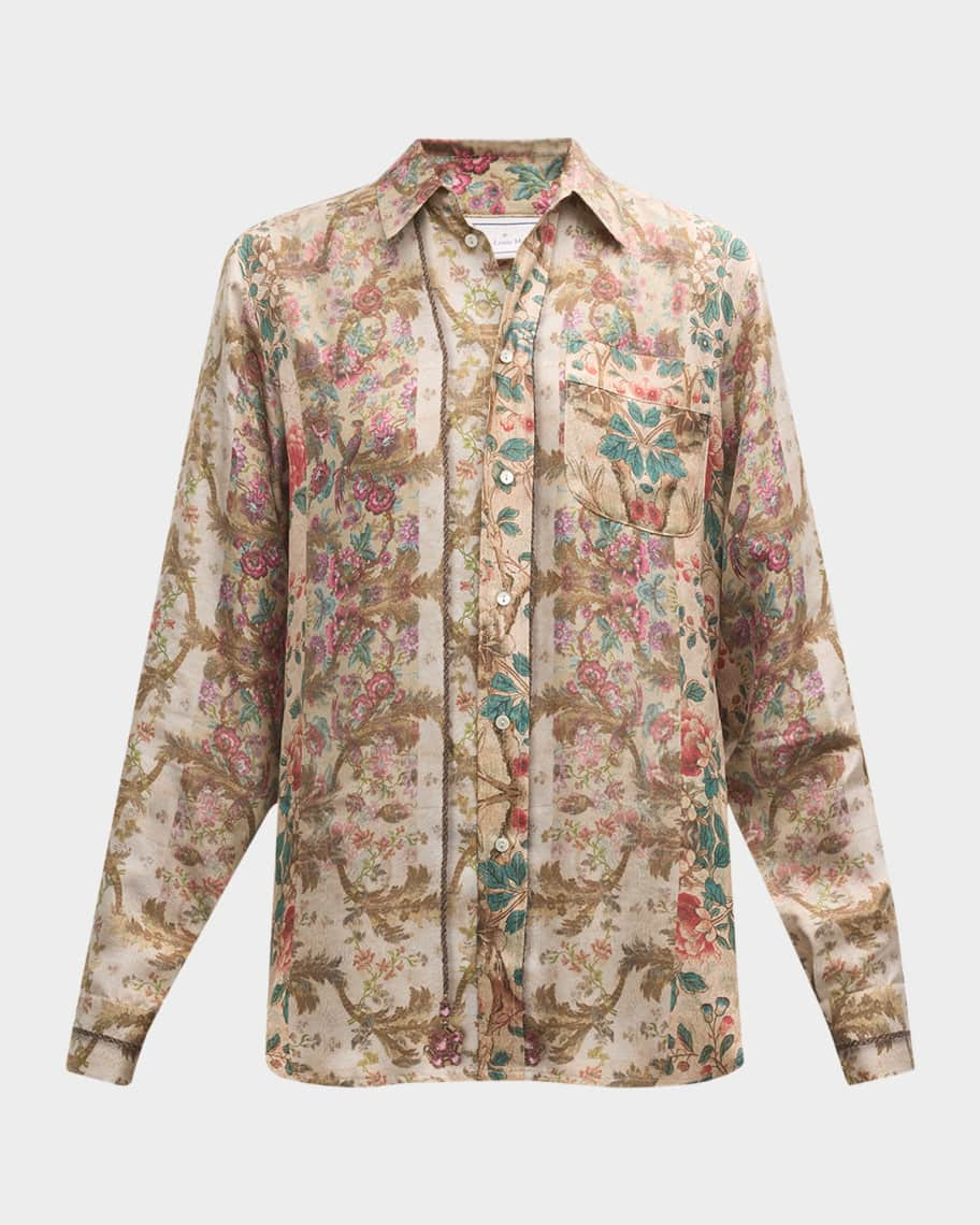 Pierre-Louis Mascia Floral-Print Silk Blouse | Neiman Marcus