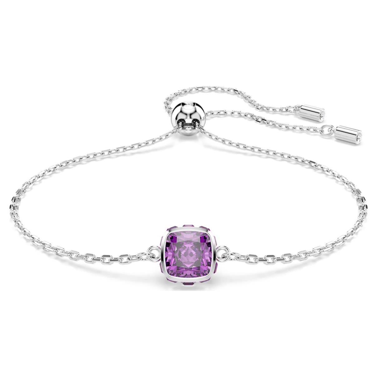 Birthstone bracelet, Square cut, February, Purple, Rhodium plated | SWAROVSKI