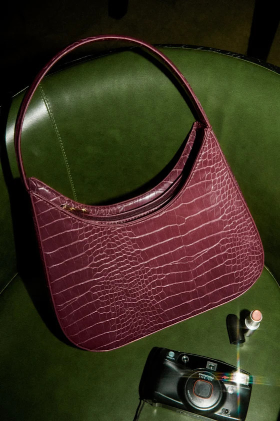 Hahn Plum Croc-Embossed Shoulder Bag | Lulus
