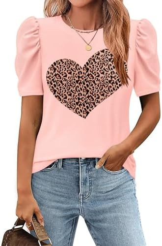 Zeagoo Blouse for Women Dressy Casual Puff Short Sleeve Boho Tops Fashion Floral Crew Neck Tunic ... | Amazon (US)