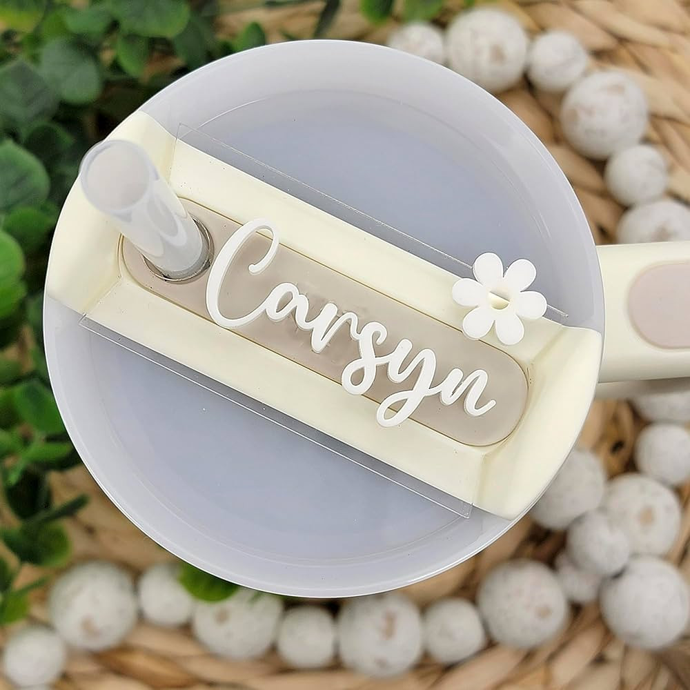 Personalized Stanl-y Tumbler Name Plates, Small Flower Raised Lettering Stanl-y Cup Name Plate fo... | Amazon (US)
