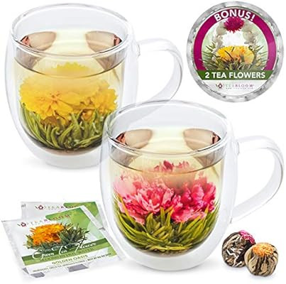 Teabloom Oversized Insulated Borosilicate Glass Mugs (17 oz / 500 ml) – Set Includes 2 Mugs + 2... | Amazon (US)