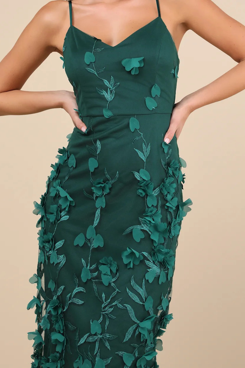 Limitless Adoration Emerald 3D Floral Embroidered Midi Dress | Lulus