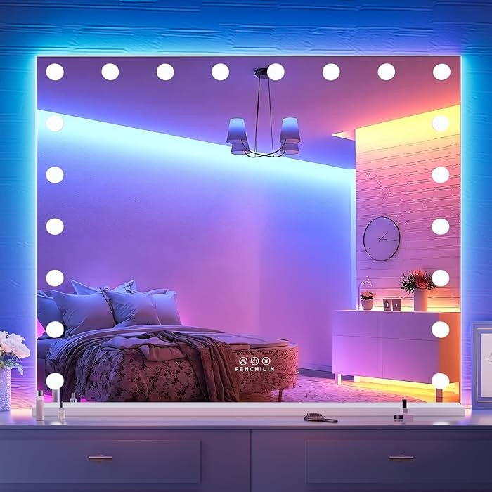 FENCHILIN RGB LED Vanity Mirror with Front Light and RGB Backlit Lighted Hollywood Makeup Mirror ... | Amazon (US)