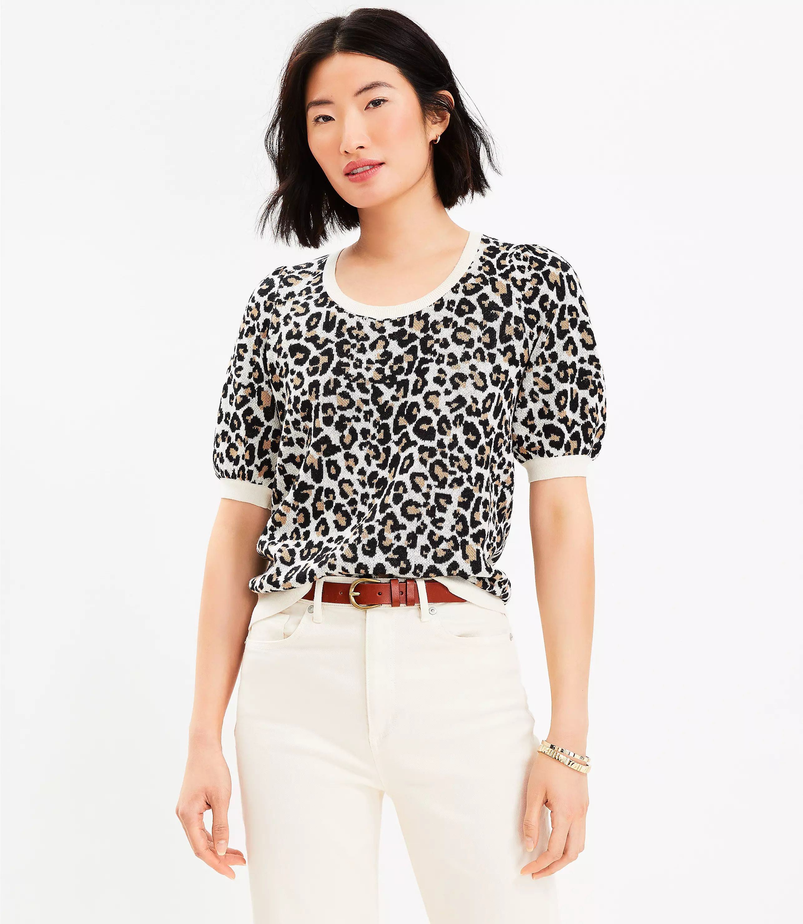 Cheetah Print Scoop Neck Sweater Tee | LOFT