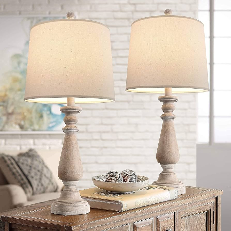 PORTRES 24.5'' Mid Century Table Lamp Set of 2 for Living Room Farmhouse Linen Bedside Lamps for ... | Amazon (US)