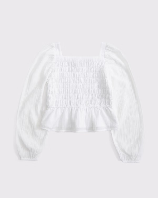 long-sleeve smocked puff sleeve top | Abercrombie & Fitch (US)
