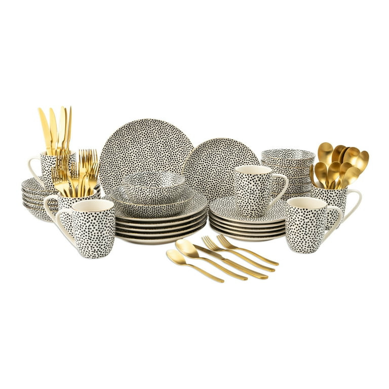 Thyme & Table 60-Piece Dot Dinnerware & Gold Flatware Set, Service for 6 | Walmart (US)