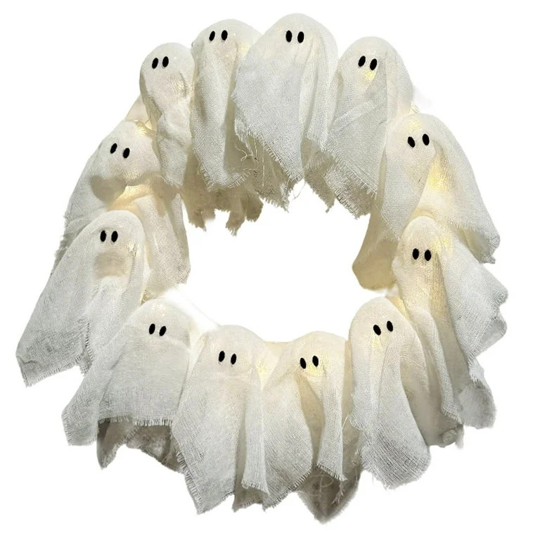 Halloween Light Up Glowing Ghost Wreath, 12 LED Light-Up Ghost Decor, Halloween Spooky Wreaths fo... | Walmart (US)