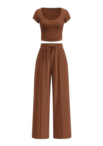 PRETTYGARDEN Women's Summer 2 Piece Matching Lounge Sets (Light Brown,XXL) | Amazon (US)