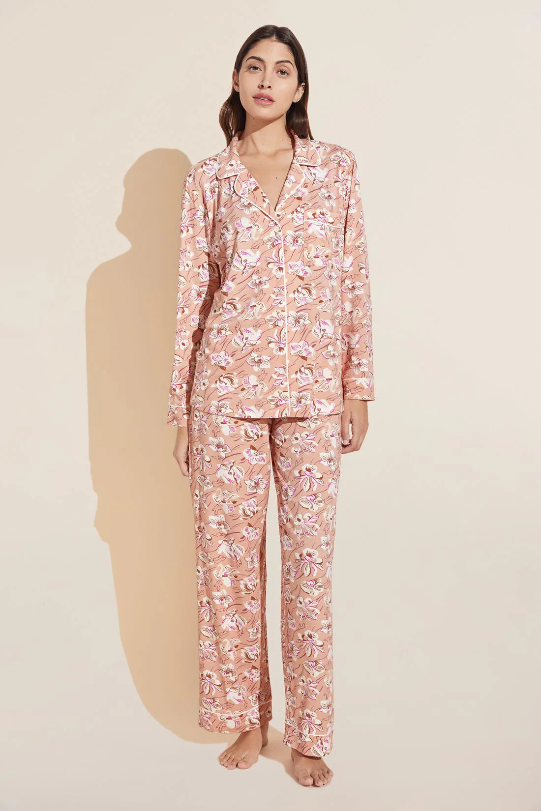 Eberjey Women's Gisele Printed Tencel Modal Long Pajama Set, Pink, Large | Eberjey