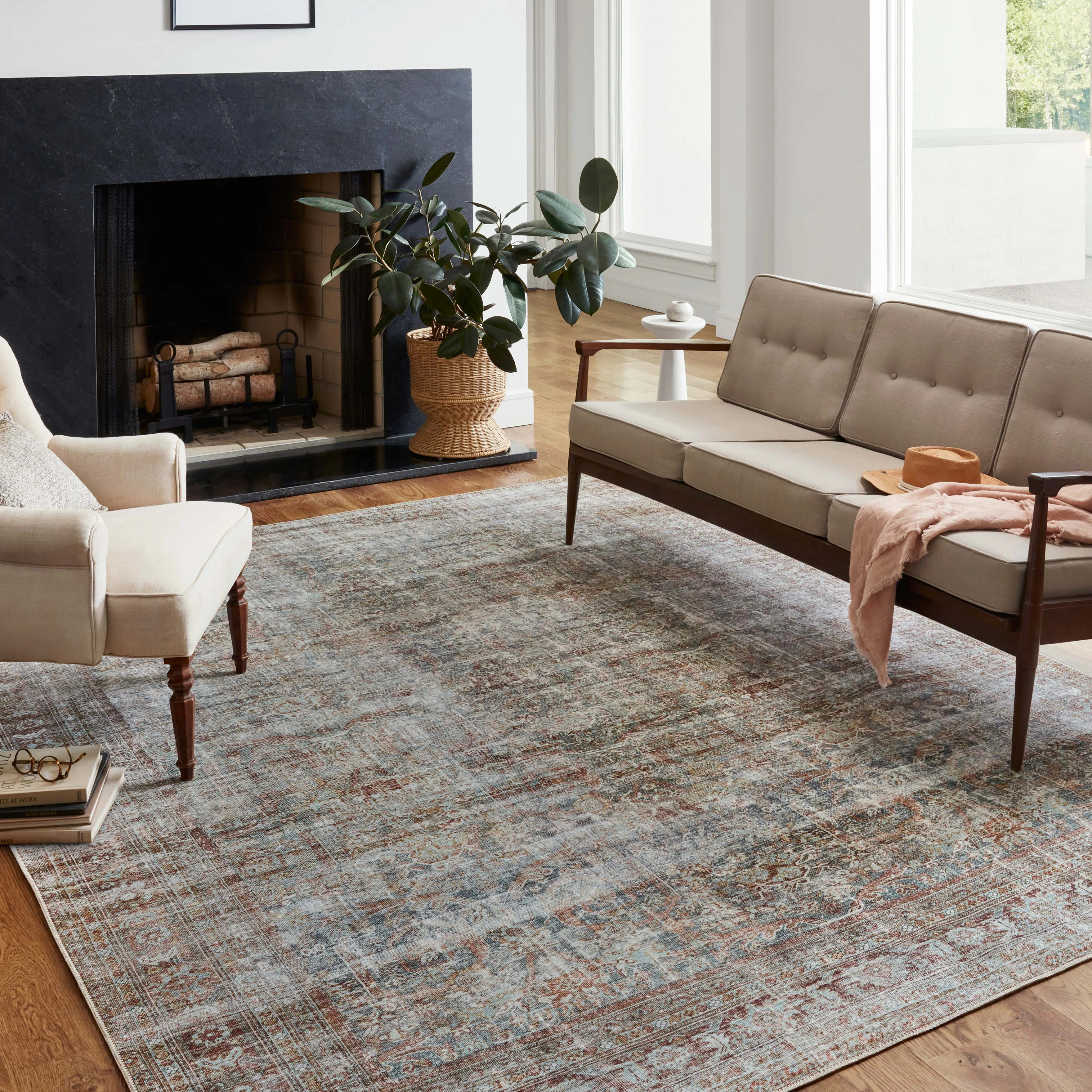 Chris Loves Julia x Loloi Jules Oriental Lagoon/Brick Area Rug | Wayfair North America