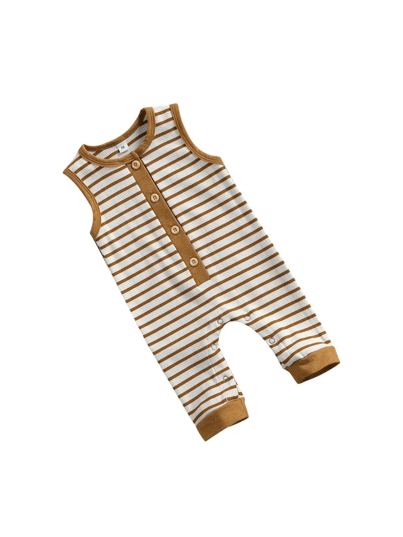 ThefoundTheFound Summer Newly Infant Baby Boys Rompers Striped Print Sleeveless Pocket Jumpsuit C... | Walmart (US)