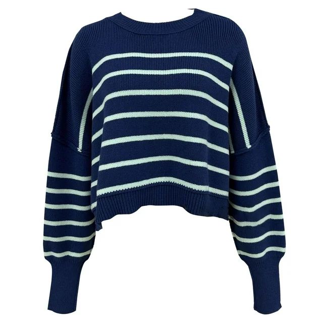 Riforla Women's Elegant and Versatile Ladies Loose Round Neck Striped Knitted Sweater Women's Pul... | Walmart (US)