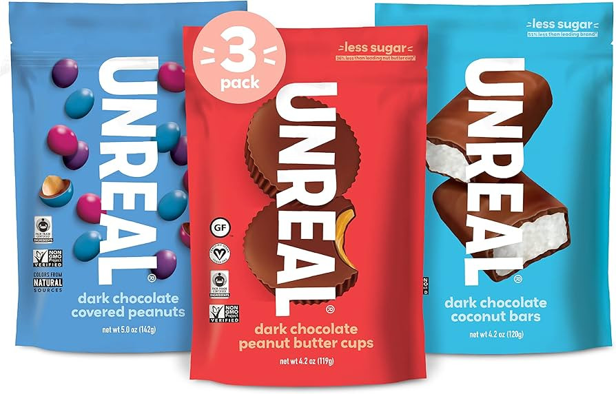 UNREAL Vegan Variety Packs | Less Sugar, Fair Trade, Non-GMO Ingredients with no Corn Syrup or Su... | Amazon (US)