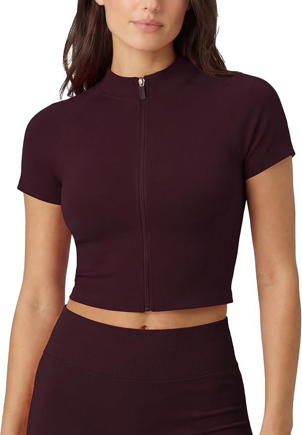 AUROLA Workout Tops for Women, Short Sleeve Gym Shirts Seamless Slim Fit Zip Up Yoga Jacket Crop ... | Amazon (US)