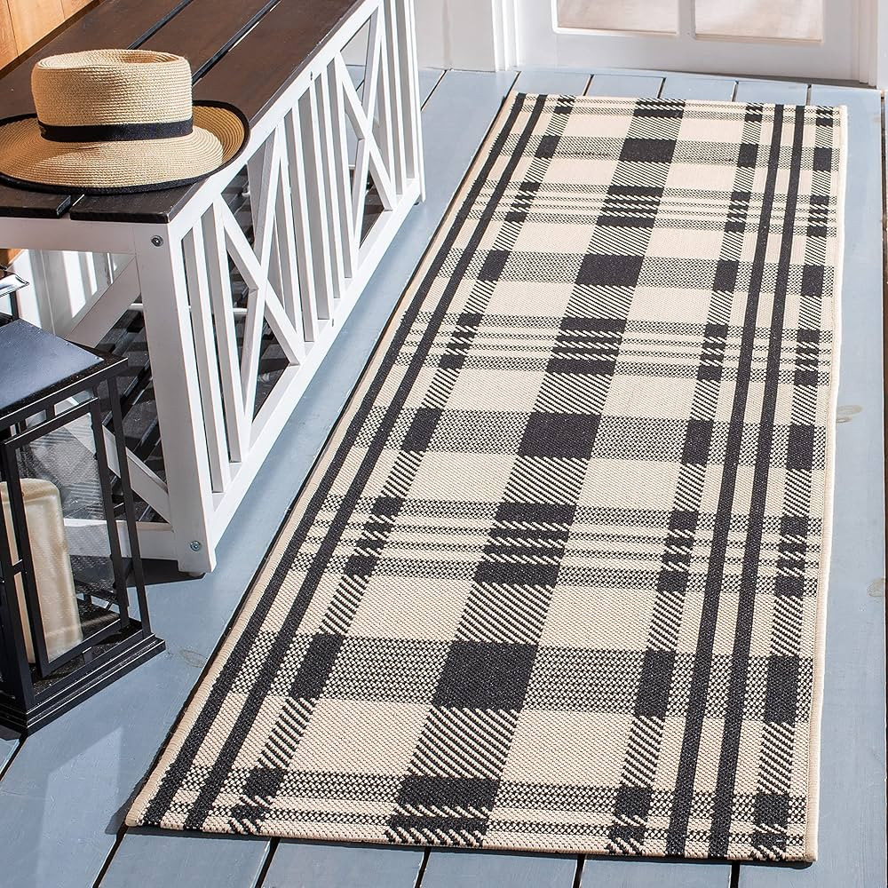 SAFAVIEH Courtyard Collection 2'3" x 12' Black/Bone CY6201 Plaid Indoor/ Outside Waterproof Easy ... | Amazon (US)