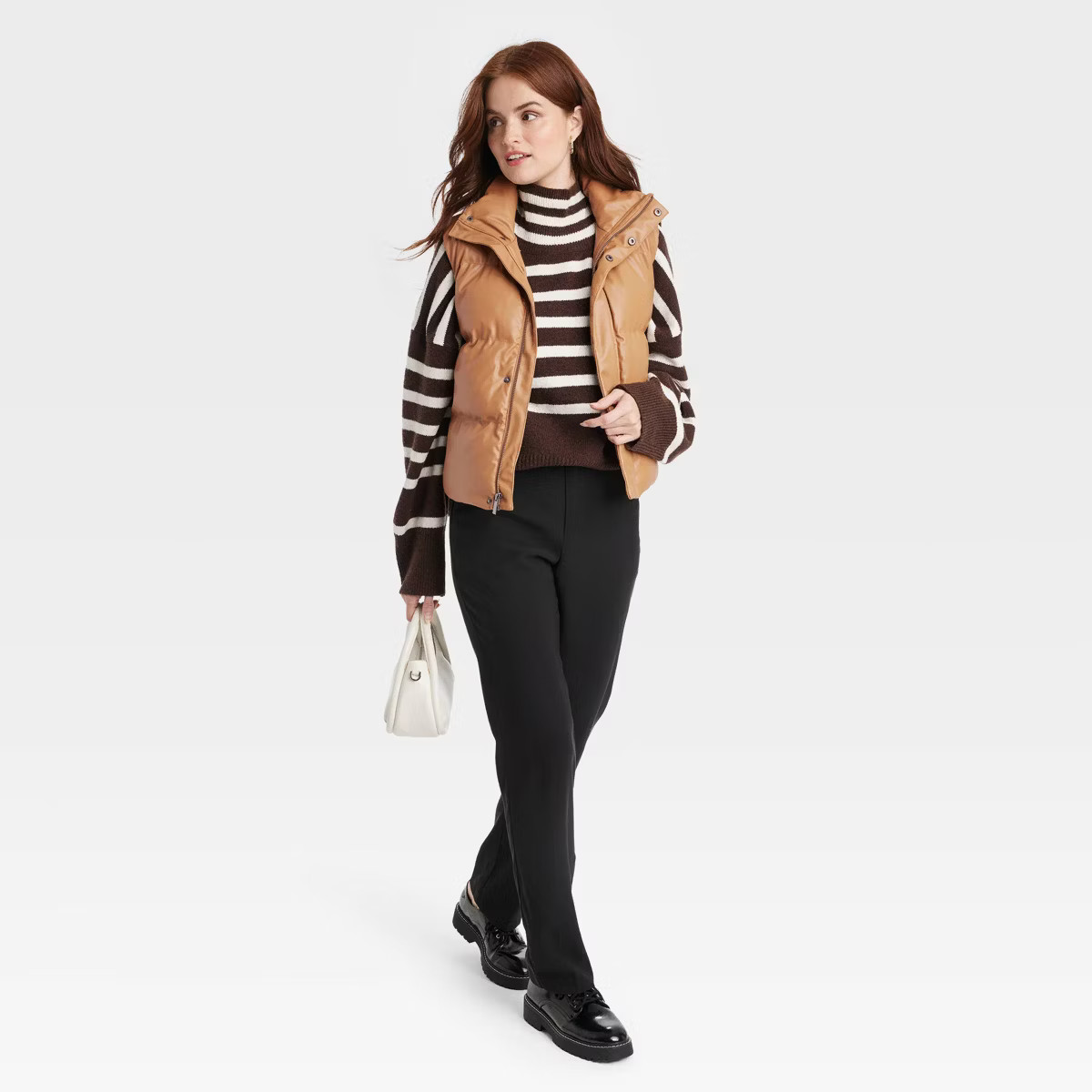 Women's Faux Leather Puffer Vest - A New Day™ Brown M | Target