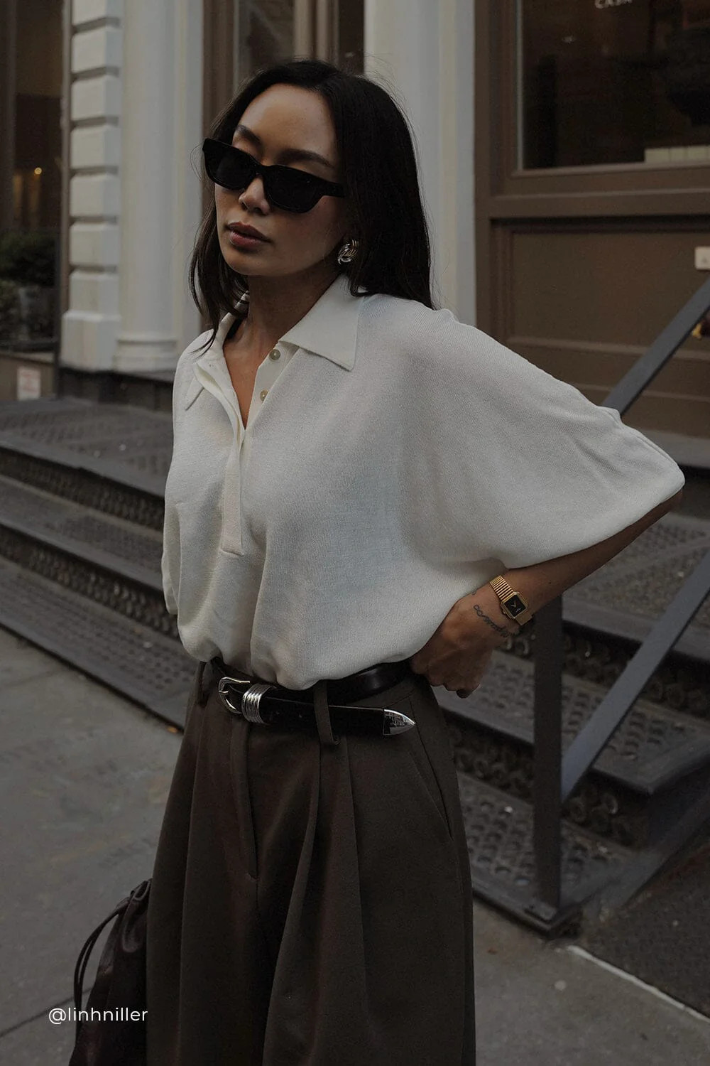 ELI CREAM POLO KNIT TOP | DISSH