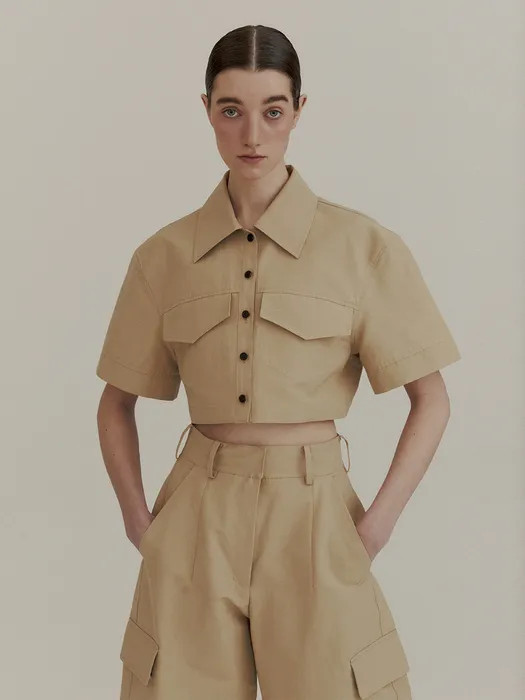 Crop Half Sleeve Shirt_Beige | W Concept (US)