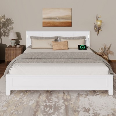 King Size Bed with Tall Panel Headboard, USB Charging Station, and LED Lights | Target