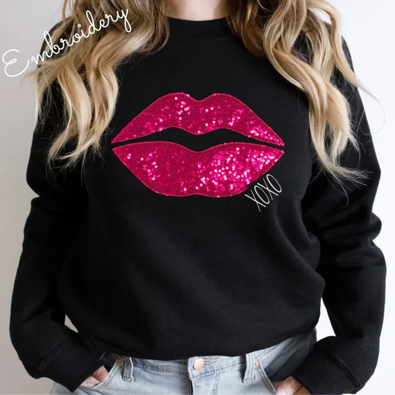 Embroidered Applique Lip XOXO Design Sweatshirt Valentines | Etsy | Etsy (US)