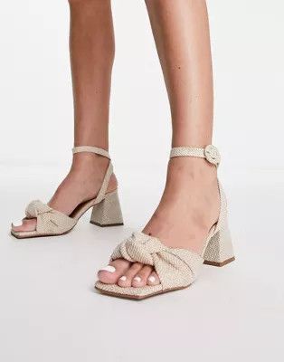 ASOS DESIGN Hayden knotted mid heeled sandals in natural fabrication | ASOS (Global)