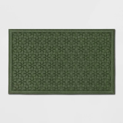 1'6"x2'6" Absorbing Embossed Floral Doormat Green - Room Essentials™: Outdoor & Indoor Skid-Res... | Target