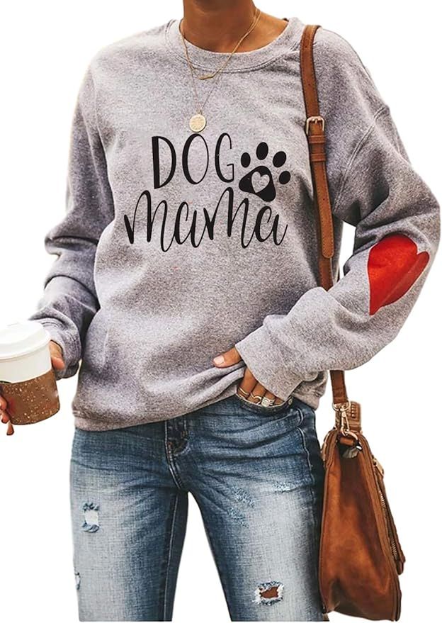 Love Heart Dog Footprints Sweatshirts Women Long Sleeve Tops Casual Blouse | Amazon (US)