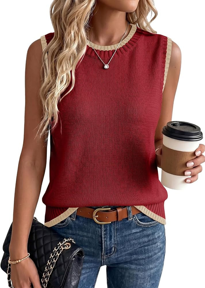 Pink Queen Women's Color Block Sweater Vest, 100% Cotton | Amazon (US)