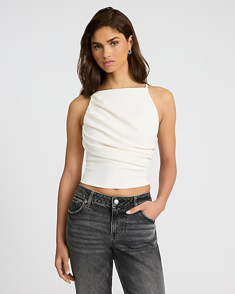 High Neck Draped Cropped Tank | Express