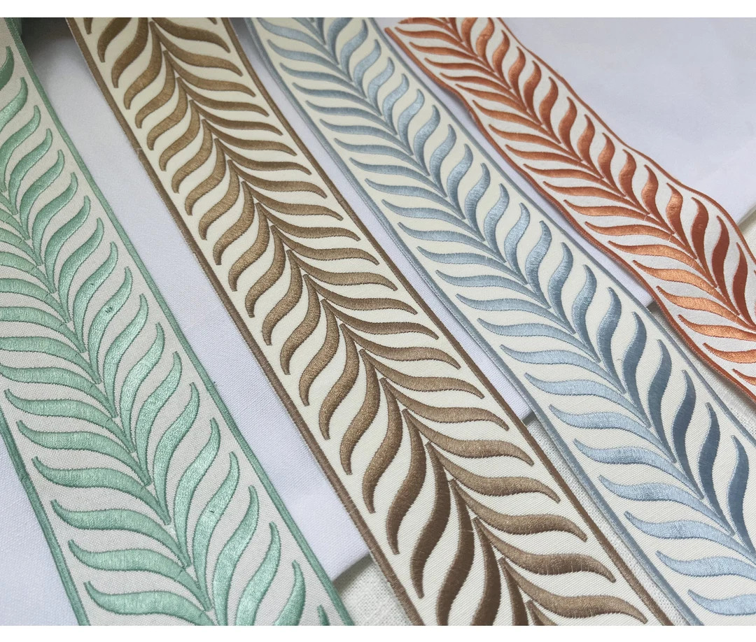 Fabric Trim with Embroidery Thread, Off white cotton blend backing, Premium Quality, Wave pattern... | Etsy (US)