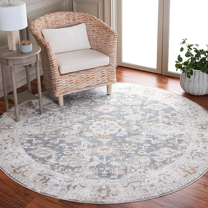 SAFAVIEH Washable Rug Baltimore Collection - 6'7" Round, Light Grey & Blue, Easy Cleaning, Ideal ... | Amazon (US)
