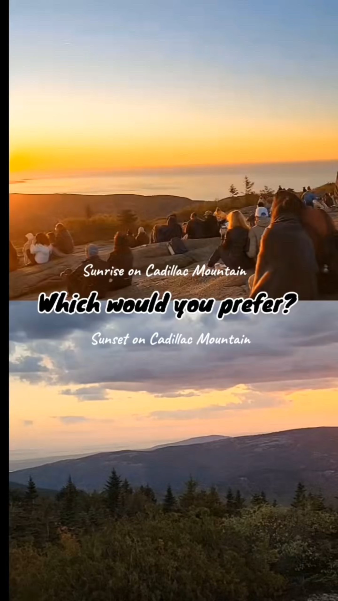 Blessed to have experienced both in the same day, and I love them equally!
#acadianationalpark 
#sunrise #sunset 
#traveladdict #travel #BarHarbor