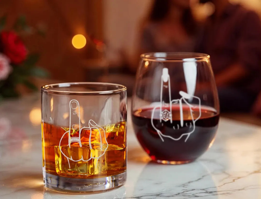 Couple Matching Glass Set, Ring Finger Whiskey & Wine Glasses Set of 2, Wedding Gifts, Engagement... | Etsy (US)