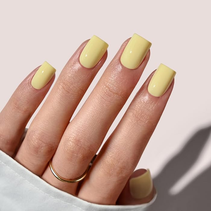 BTArtbox Press On Nails Short - Pastel Yellow Square Press On Nails with Glue for Women, Opaque S... | Amazon (US)
