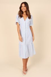 Alisha Button Up Dress - Blue Stripe | Petal & Pup (US)