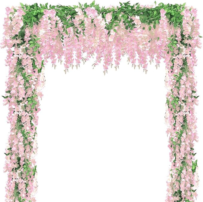 Wisteria Artificial Flowers Garland, 5Pcs Total 36FT Pink Wisteria Hanging Flowers, Flower Garlan... | Amazon (US)