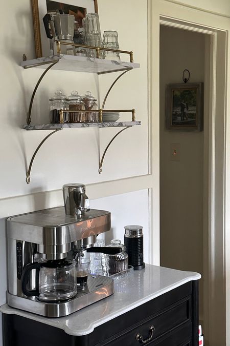 Coffee bar set up 🤍☕️ complete with marble look floating shelves, touches of brass and a diy gallery rail! 

#LTKHoliday 

#LTKhome #LTKfindsunder50