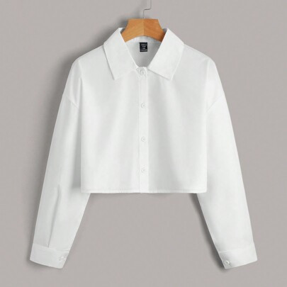 Plus Drop Shoulder Crop Shirt | SHEIN